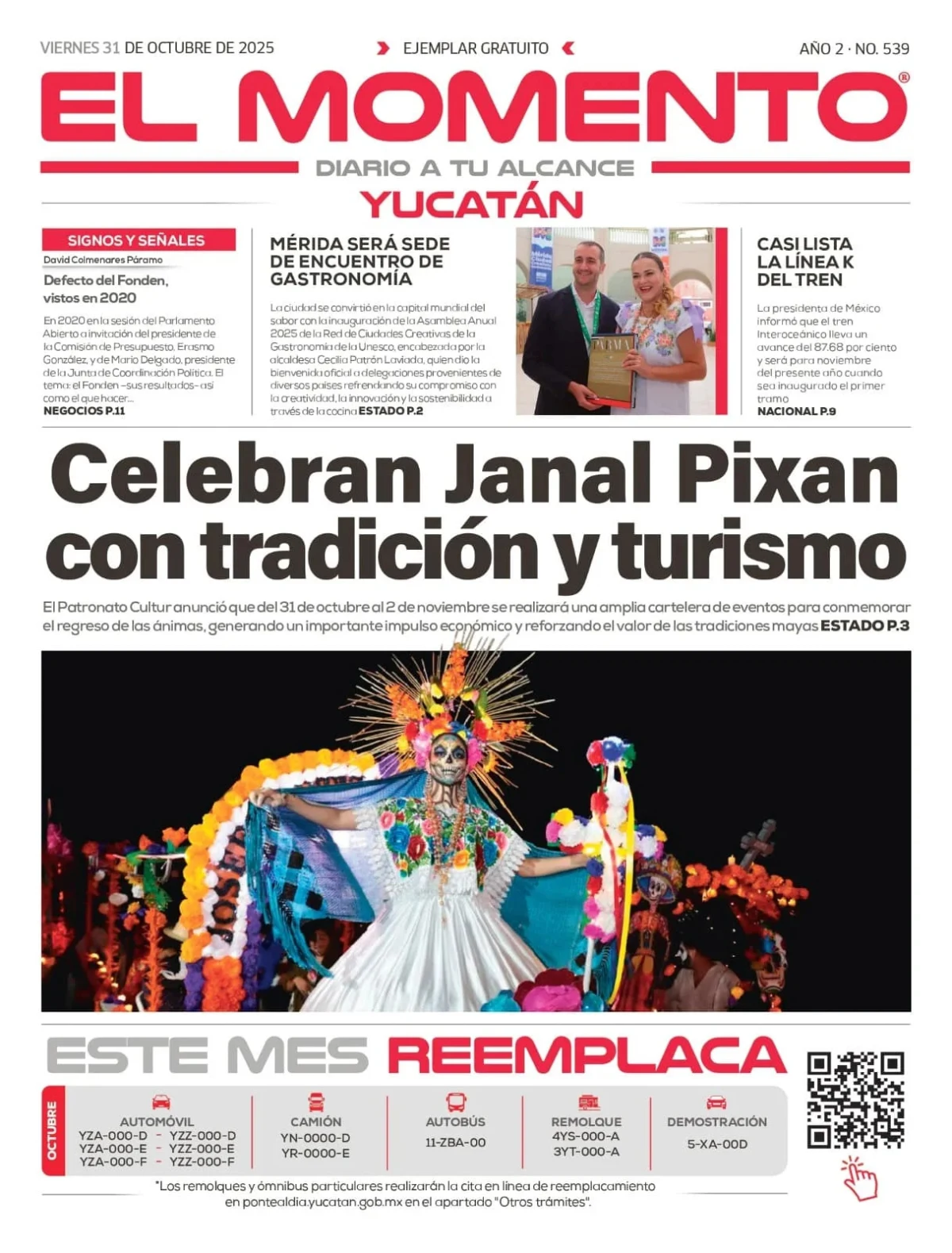 Portada de El Momento Yucatan del viernes, 31 de octubre de 2025