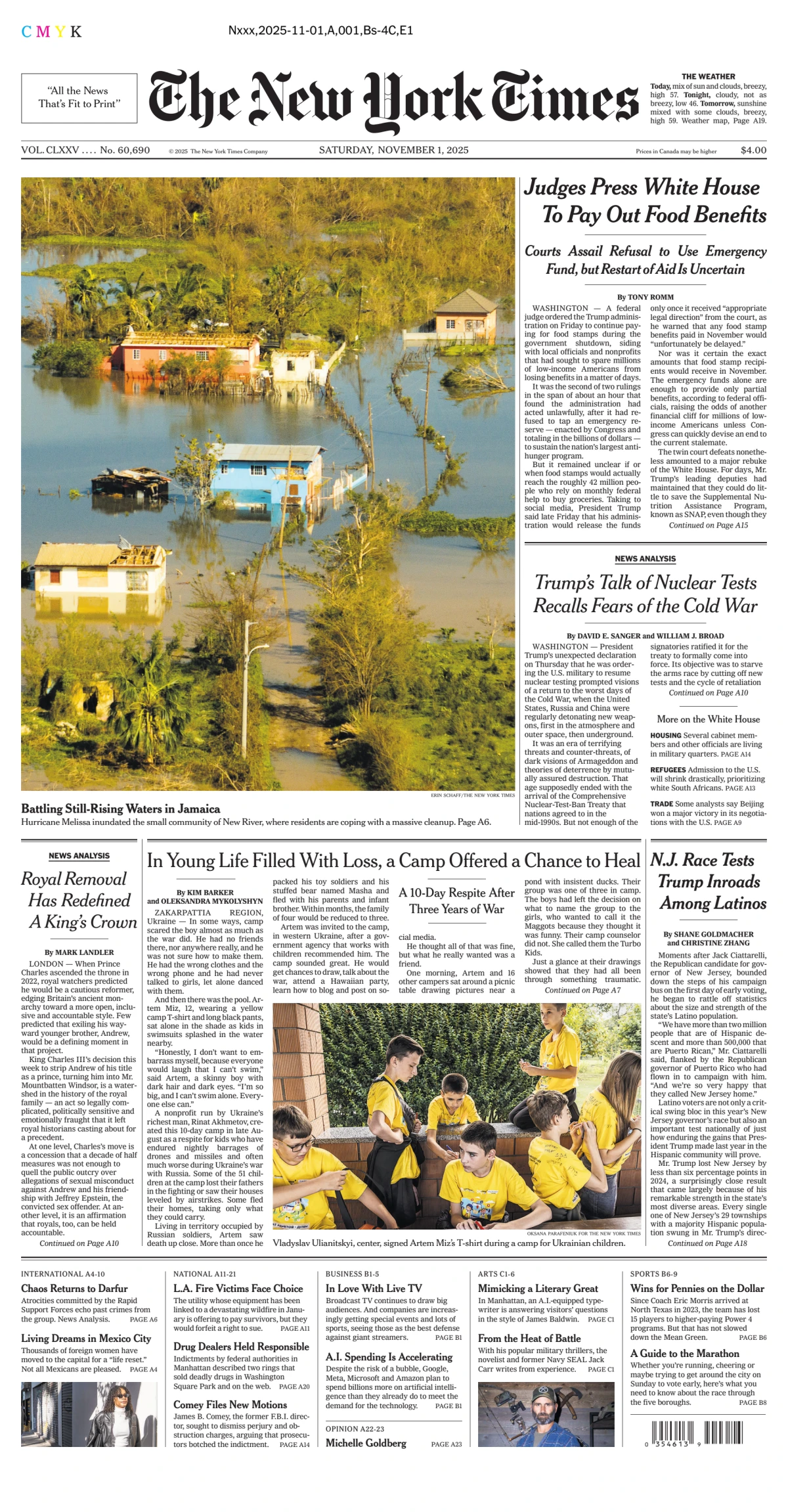 Portada de The New York Times (new York) del sábado, 1 de noviembre de 2025