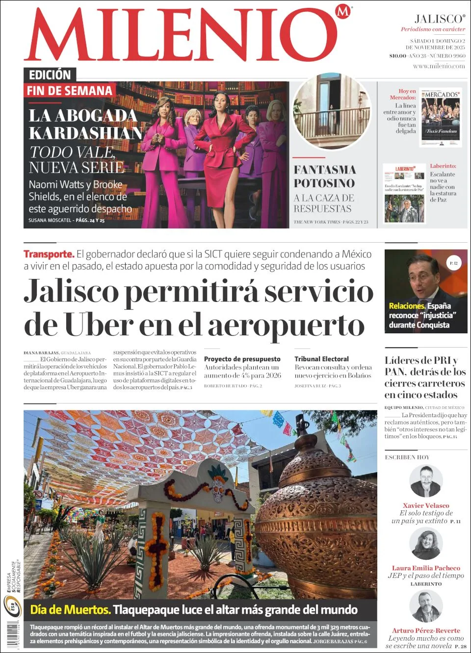 Portada de Milenio Jalisco del sábado, 1 de noviembre de 2025