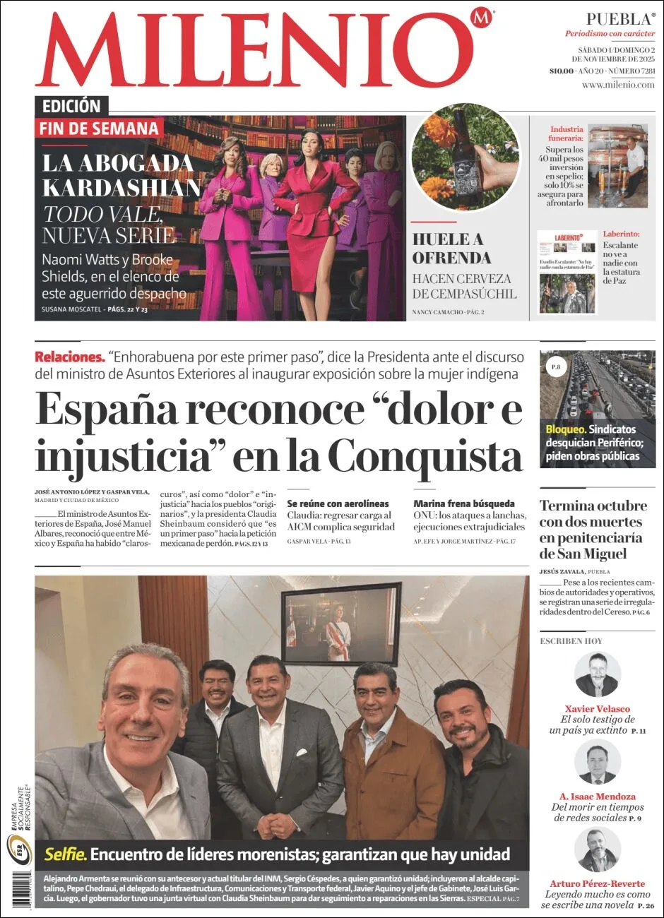 Portada de Milenio Puebla del sábado, 1 de noviembre de 2025