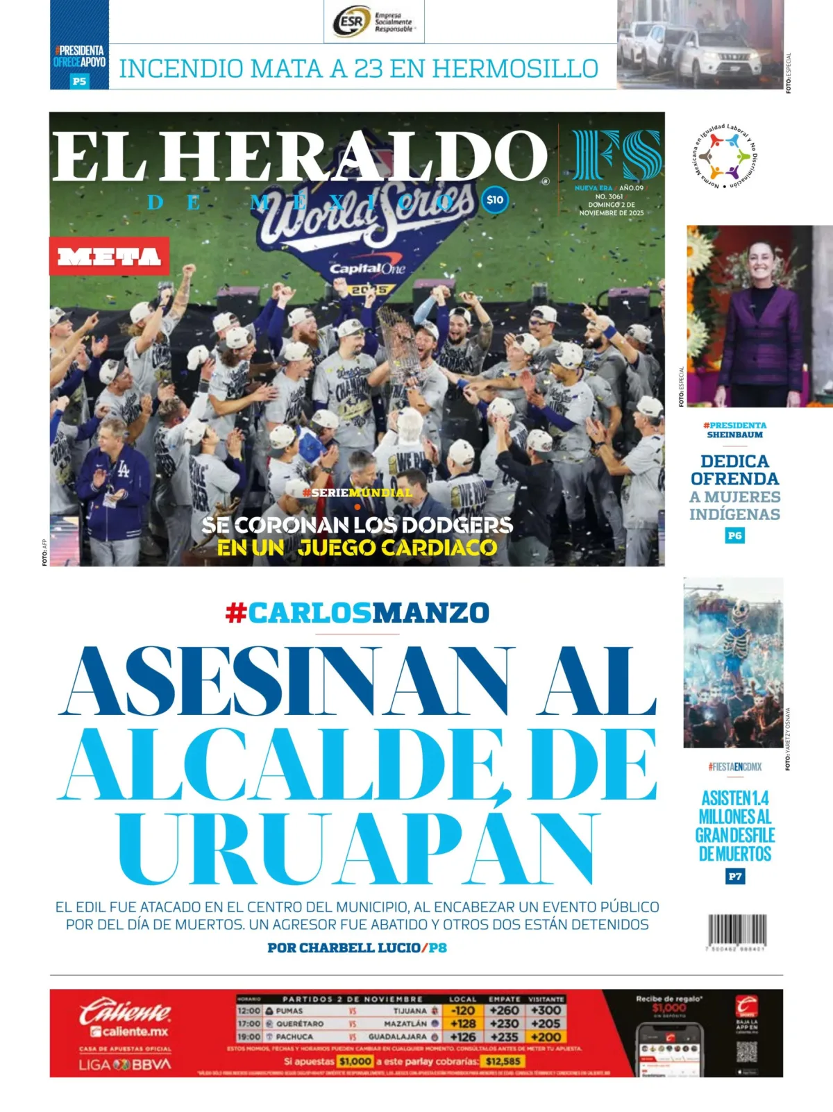 Portada de El Heraldo de Mexico del domingo, 2 de noviembre de 2025