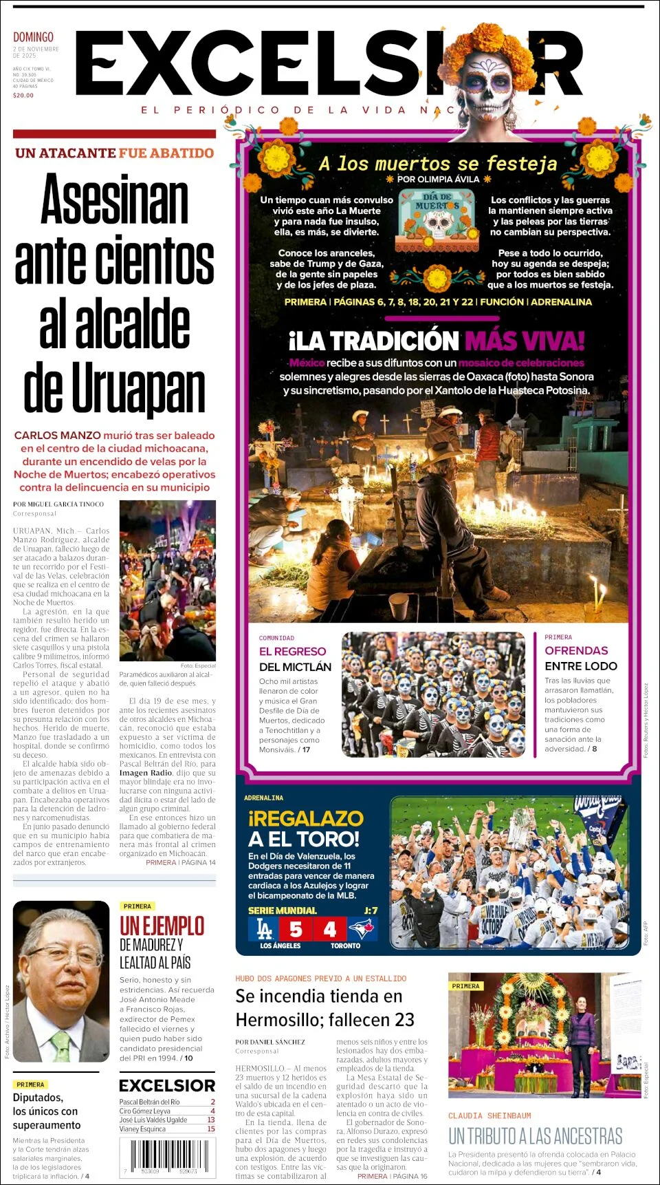 Portada de Excelsior del domingo, 2 de noviembre de 2025