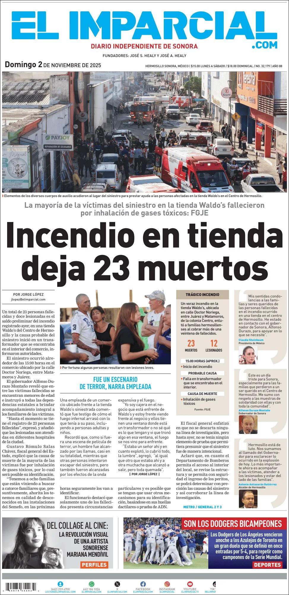 Portada de El Imparcial del domingo, 2 de noviembre de 2025