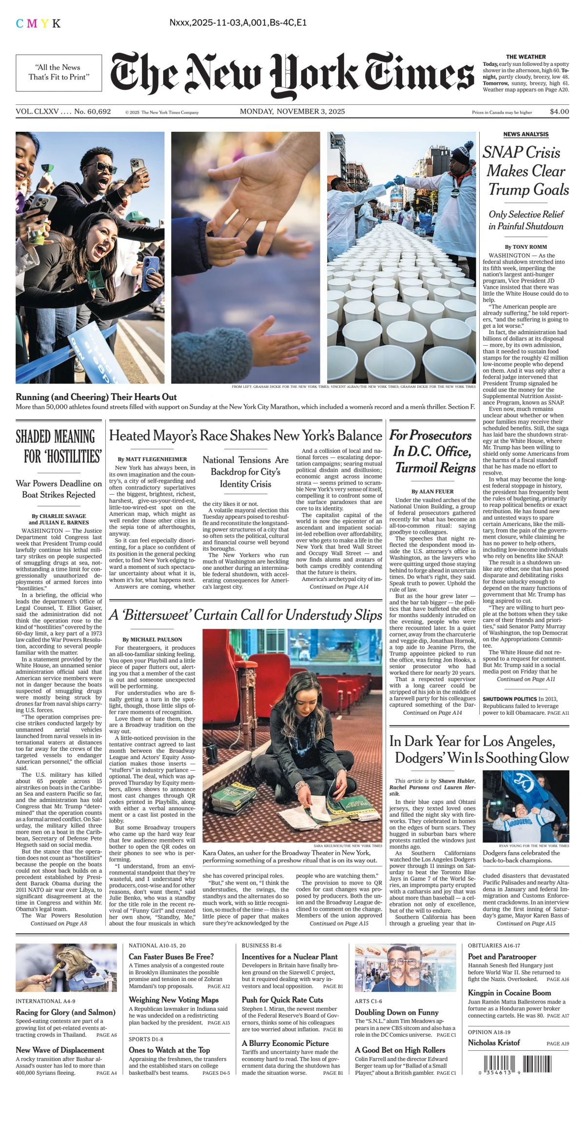 Portada de The New York Times (new York) del lunes, 3 de noviembre de 2025