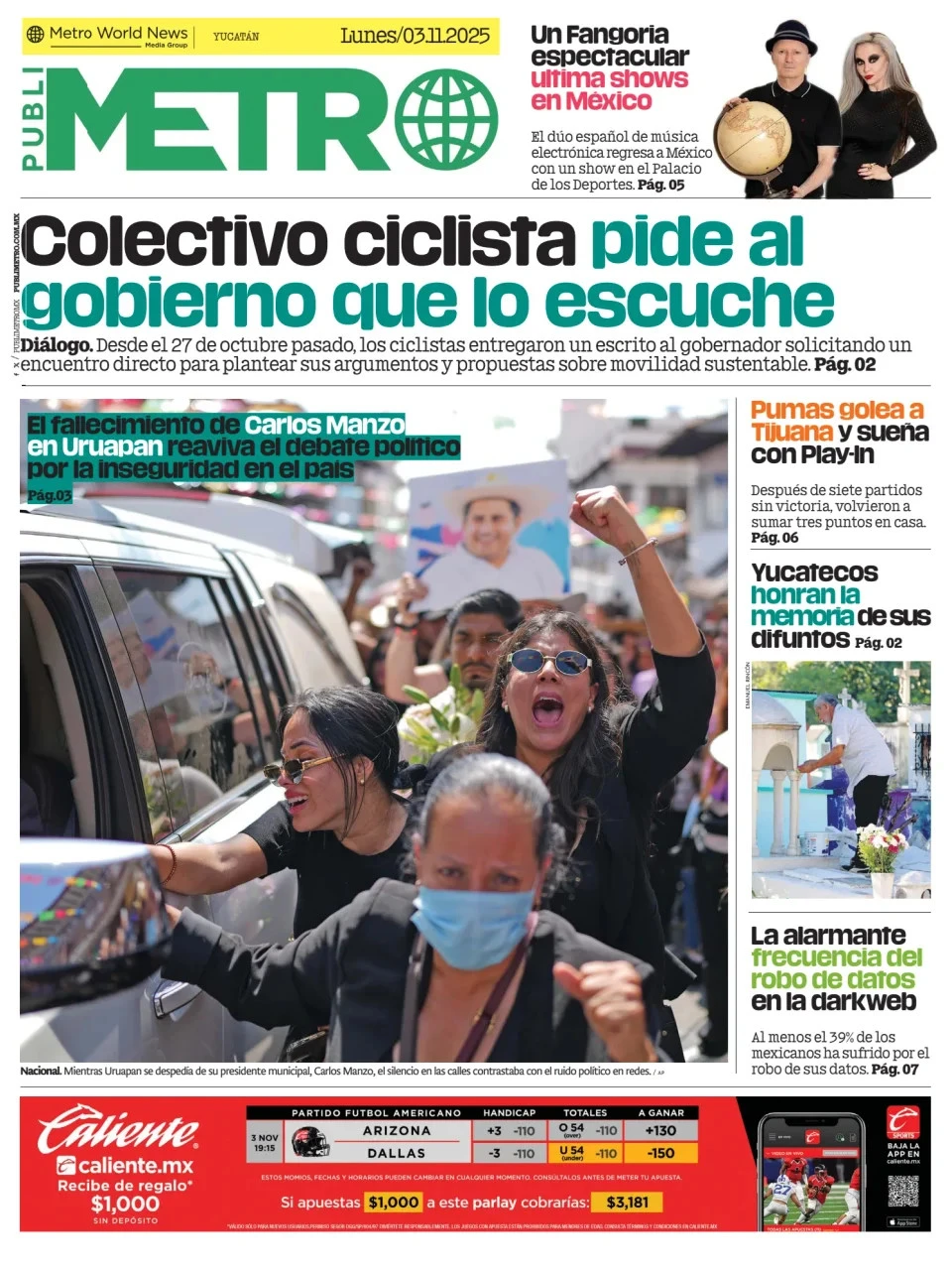Portada de Publimetro Merida del lunes, 3 de noviembre de 2025