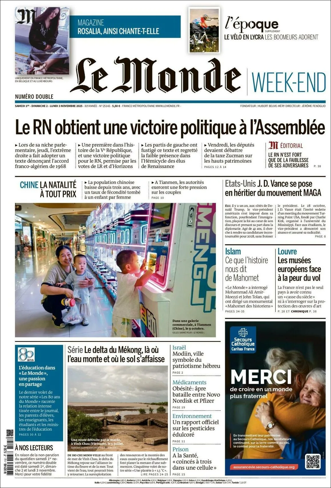 Portada de Le Monde del lunes, 3 de noviembre de 2025