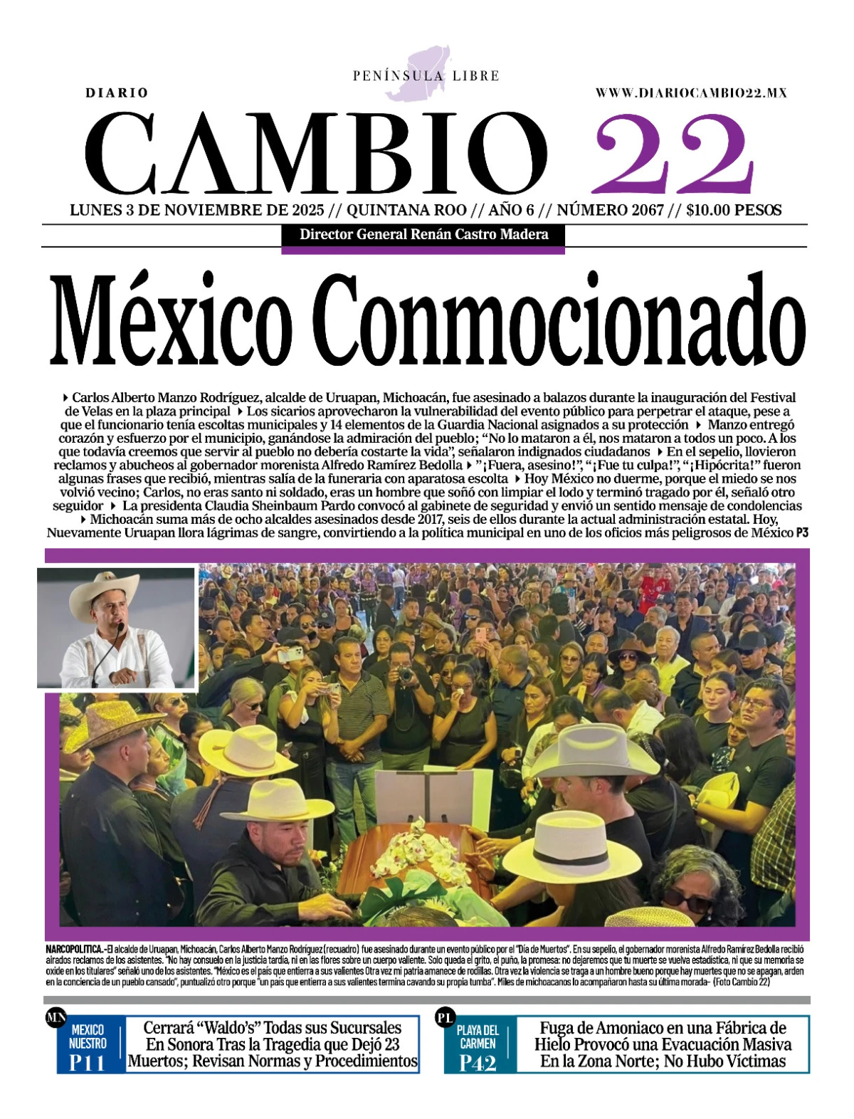 Portada de Diario Cambio 22 (portada) del lunes, 3 de noviembre de 2025