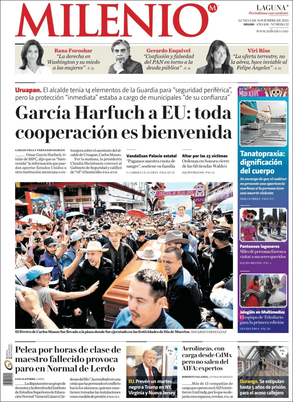 Portada de Milenio Laguna del lunes, 3 de noviembre de 2025