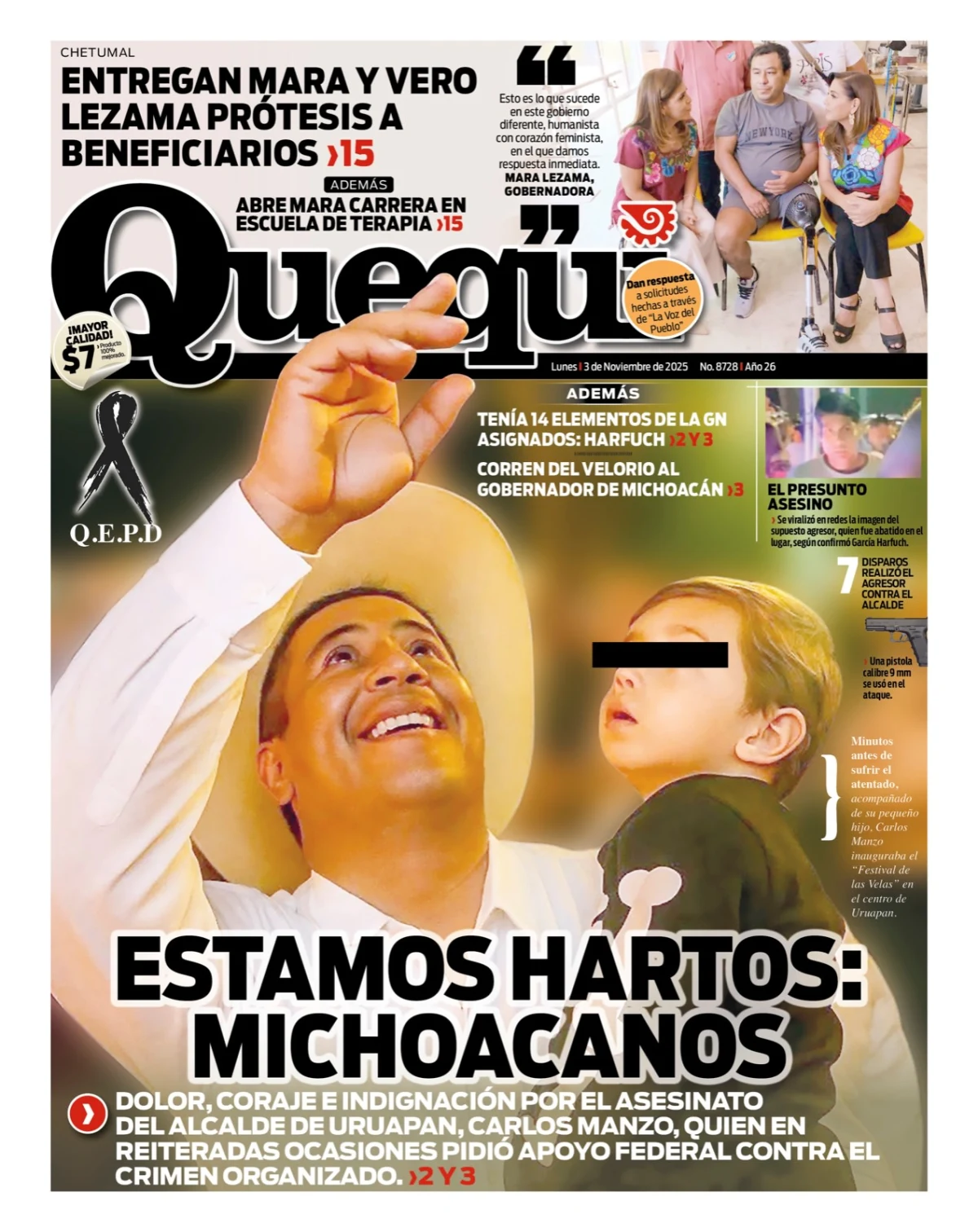 Portada de Quequi del lunes, 3 de noviembre de 2025