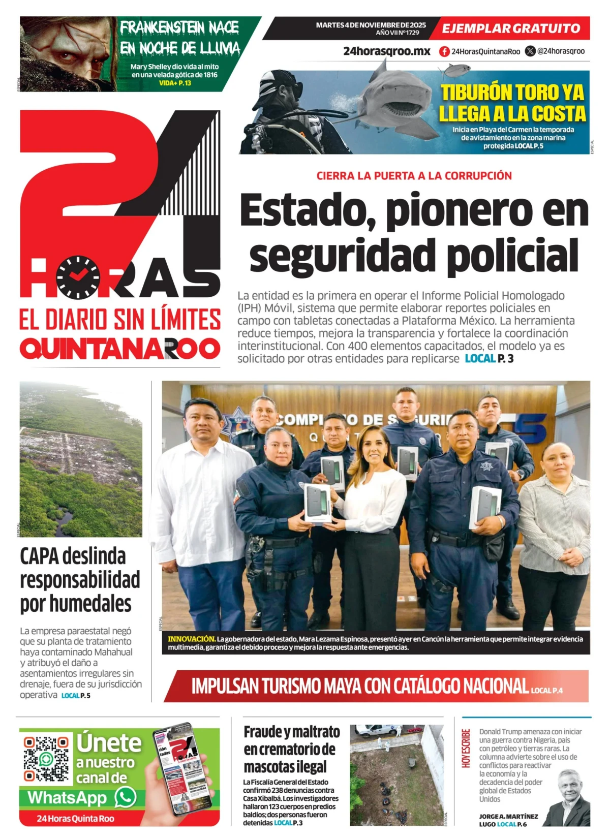 Portada de 24 Horas Quintana Roo del martes, 4 de noviembre de 2025