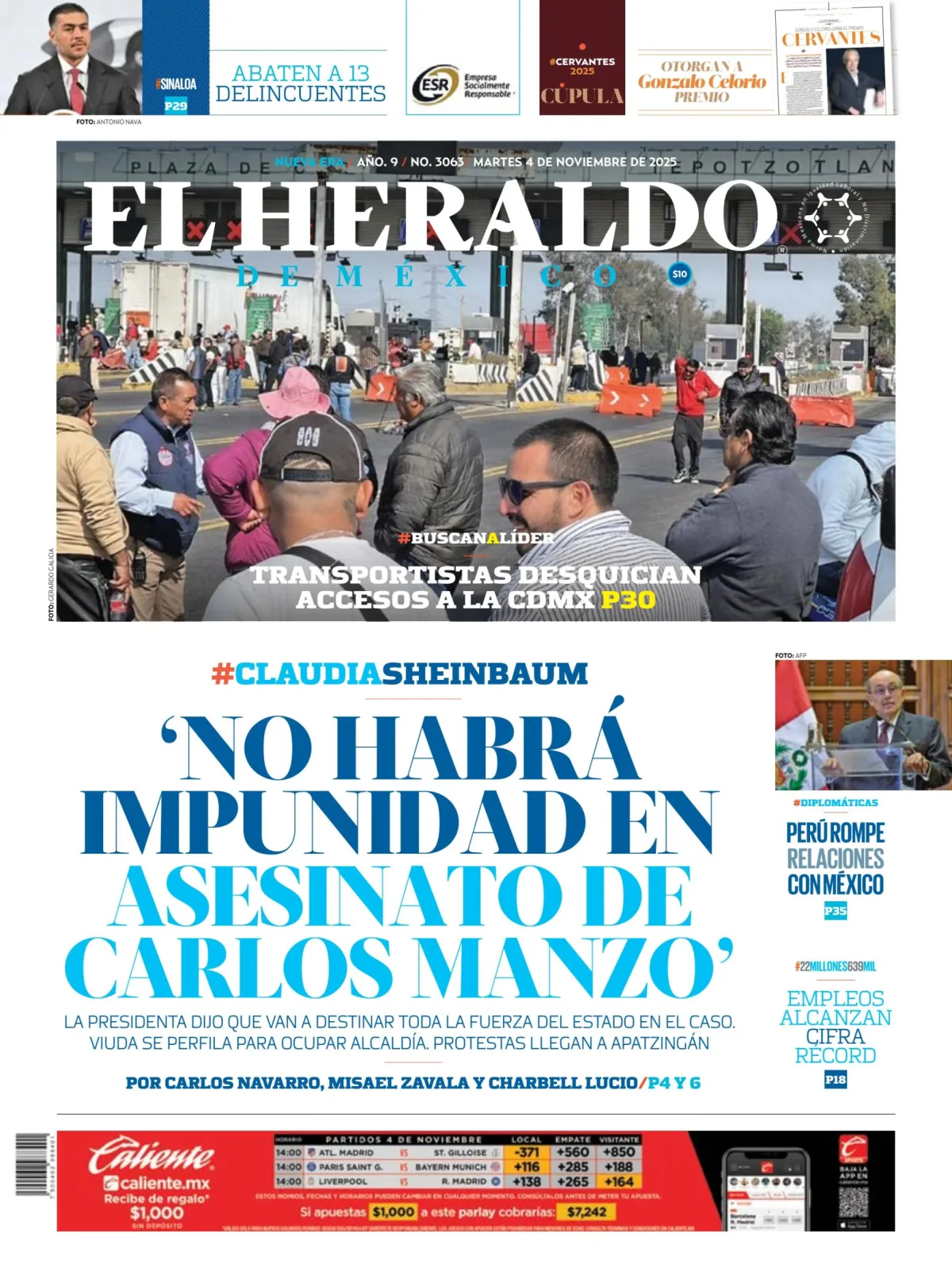 Portada de El Heraldo de Mexico del martes, 4 de noviembre de 2025