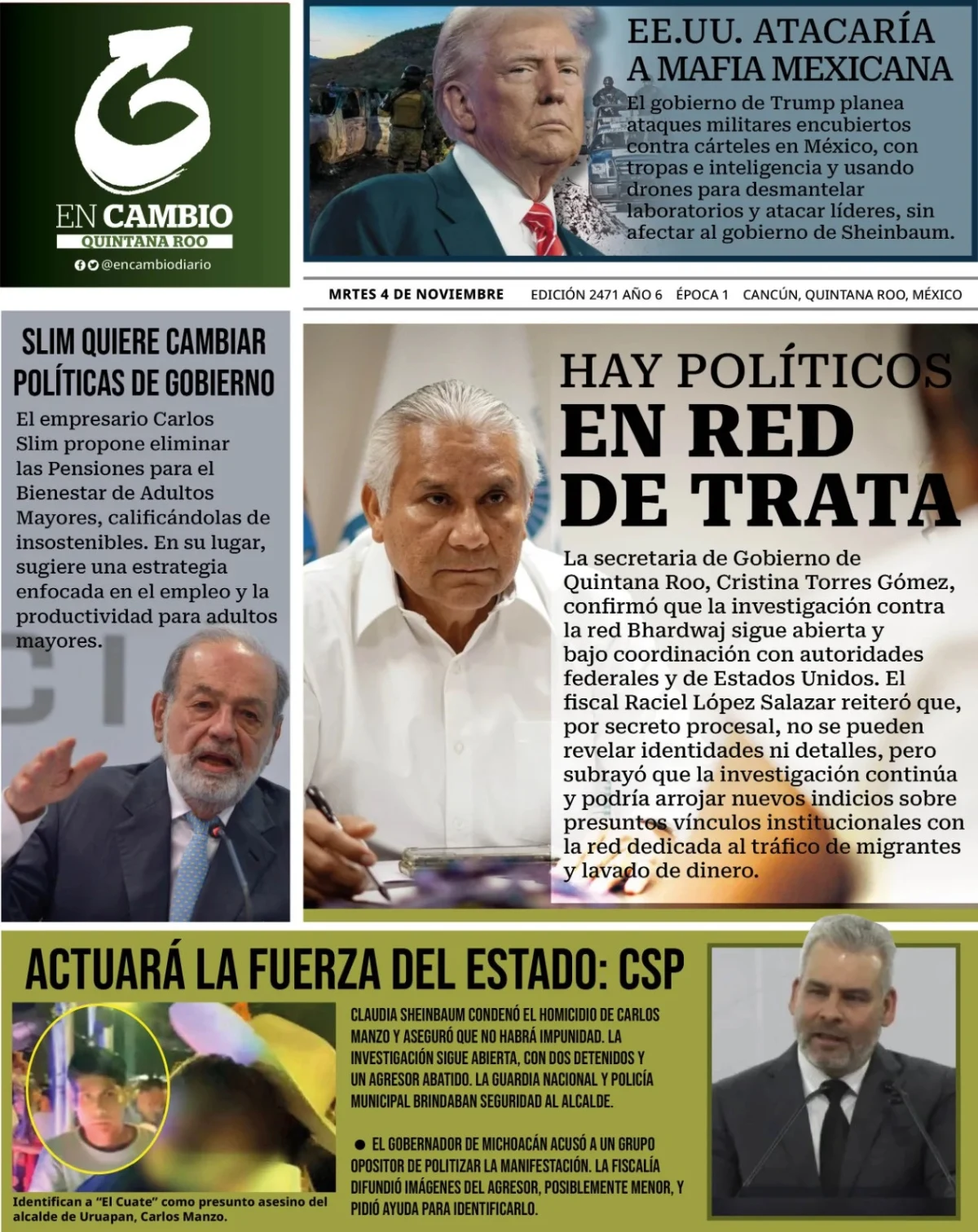 Portada de En Cambio - Quintana Roo (portada) del martes, 4 de noviembre de 2025