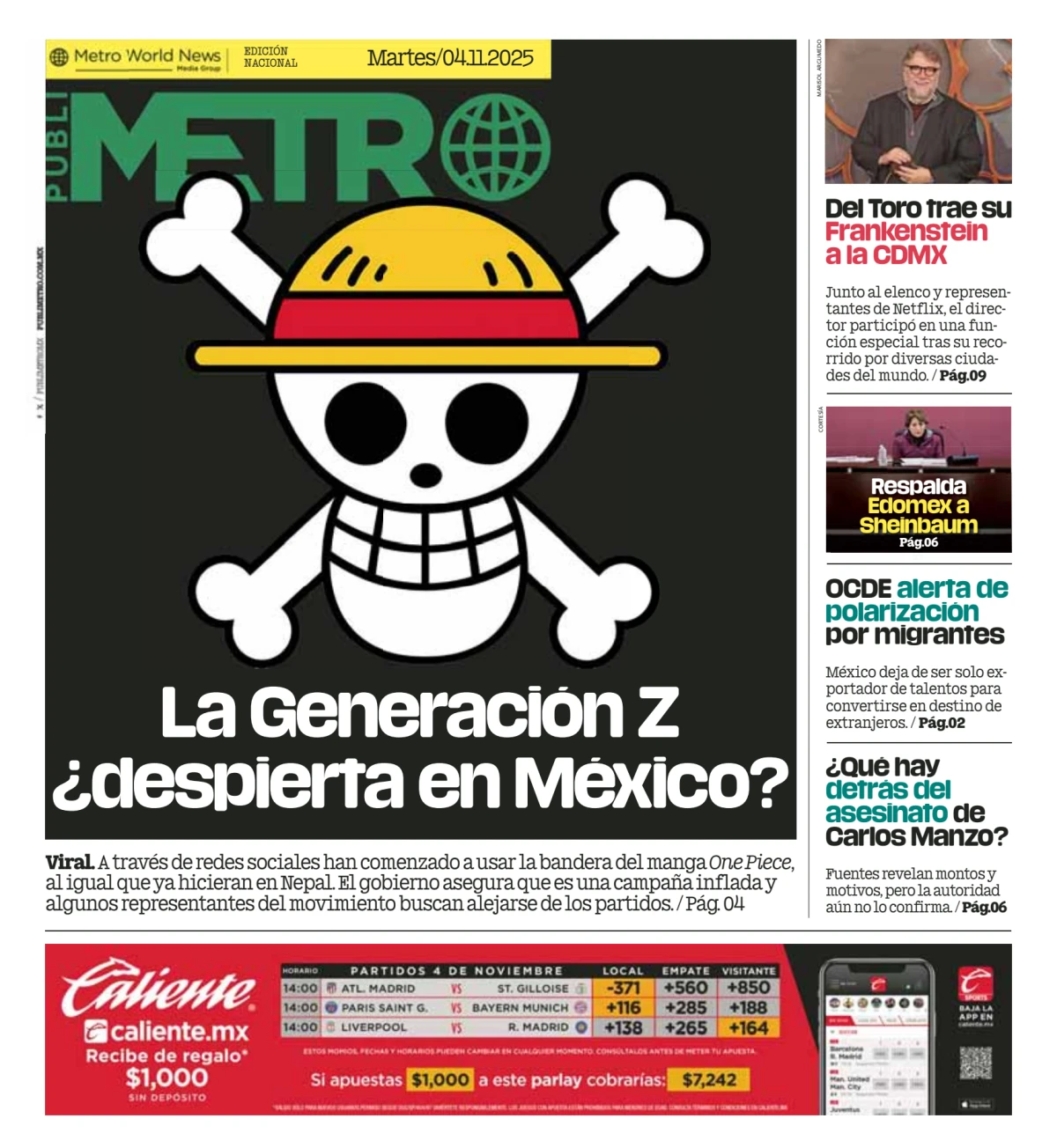 Portada de Publimetro Nacional del martes, 4 de noviembre de 2025