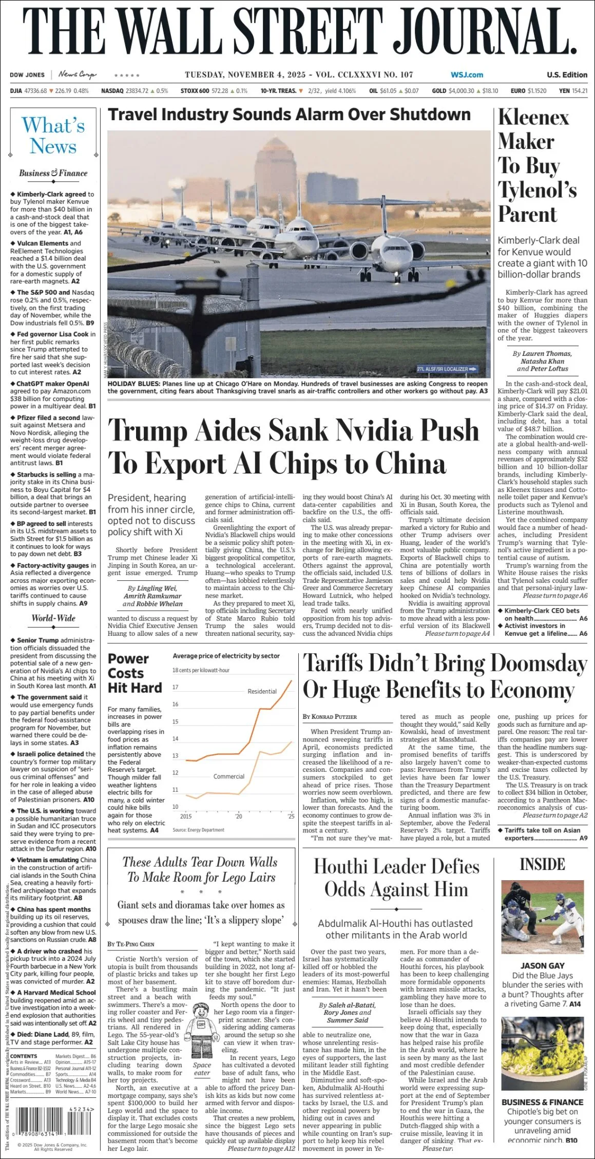 Portada de The Wall Street Journal del martes, 4 de noviembre de 2025
