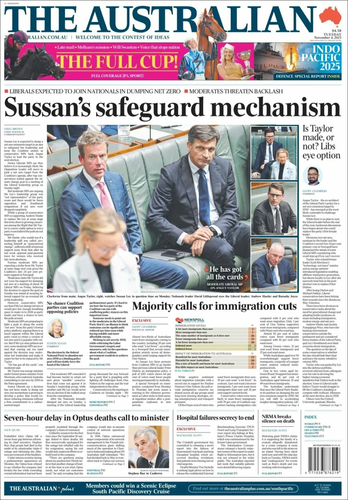 Portada de The Australian del martes, 4 de noviembre de 2025