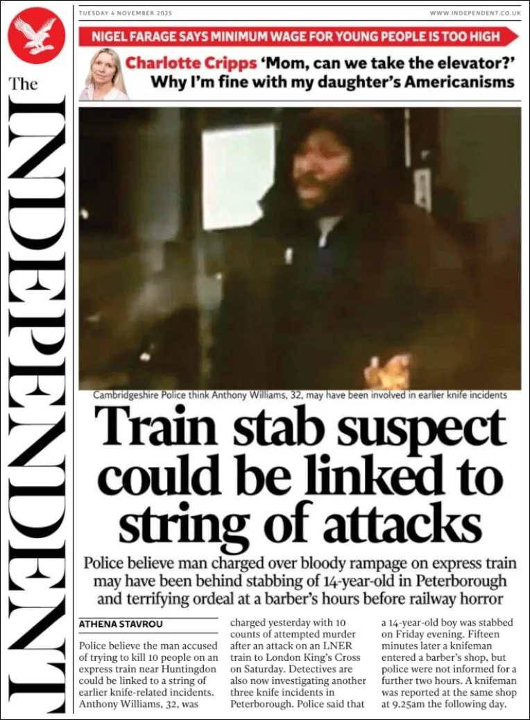 Portada de The Independent del martes, 4 de noviembre de 2025