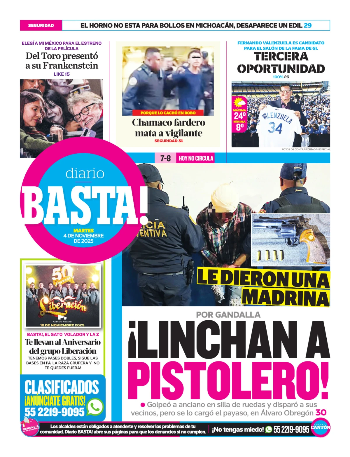 Portada de Basta! (contraportada ) del martes, 4 de noviembre de 2025