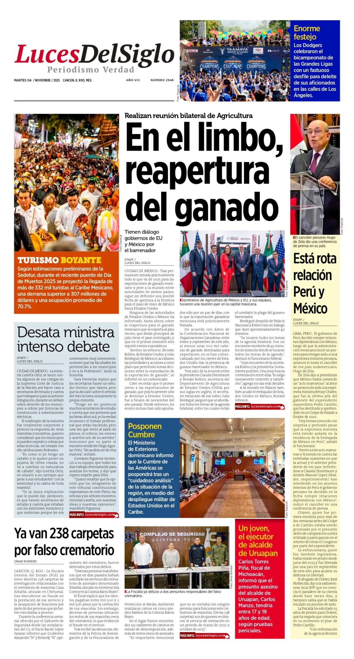 Portada de Luces del Siglo del martes, 4 de noviembre de 2025