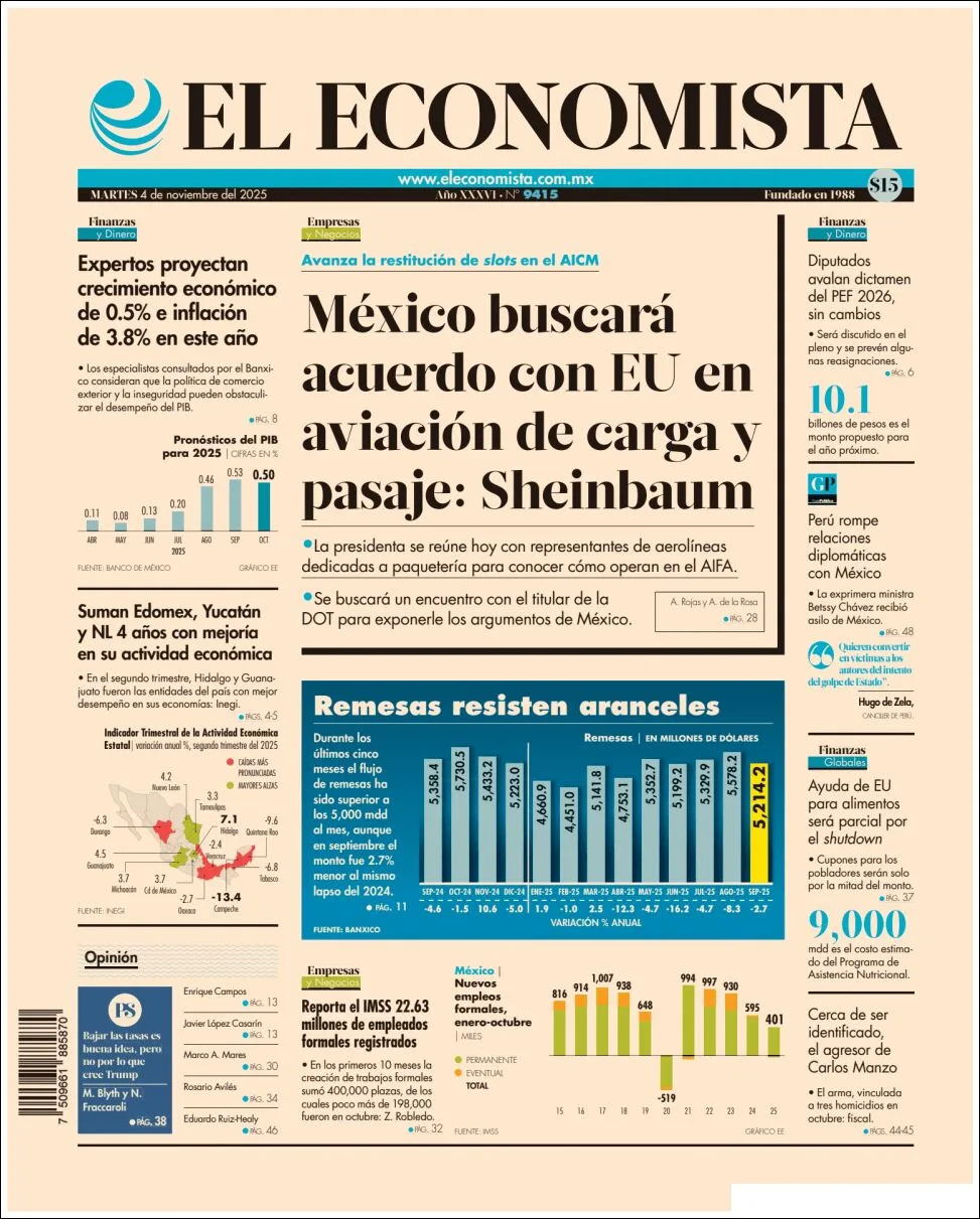 Portada de El Economista del martes, 4 de noviembre de 2025