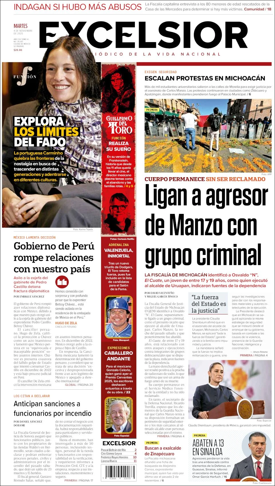 Portada de Excelsior del martes, 4 de noviembre de 2025