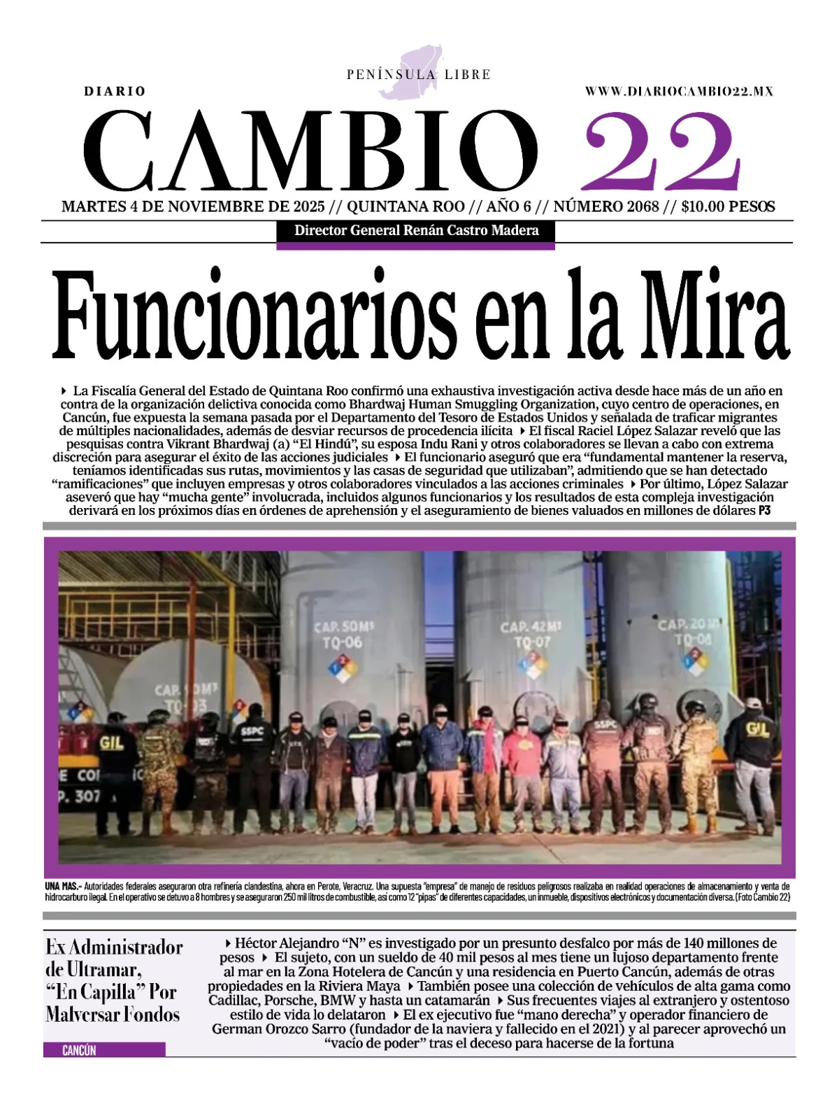 Portada de Diario Cambio 22 (portada) del martes, 4 de noviembre de 2025
