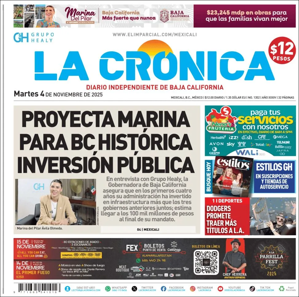 Portada de La Cronica del martes, 4 de noviembre de 2025