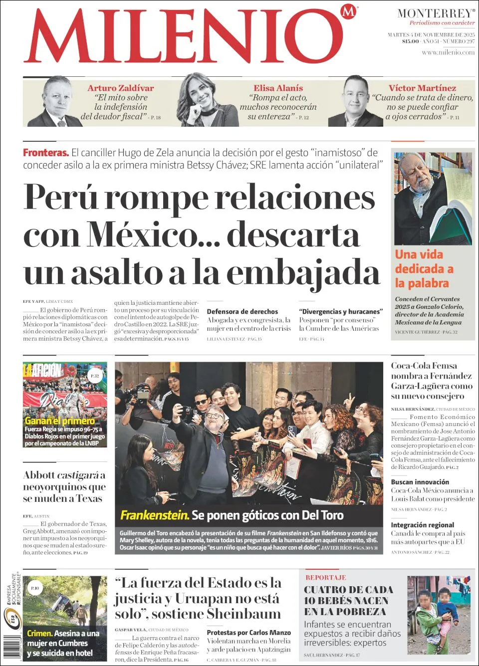Portada de Milenio del martes, 4 de noviembre de 2025