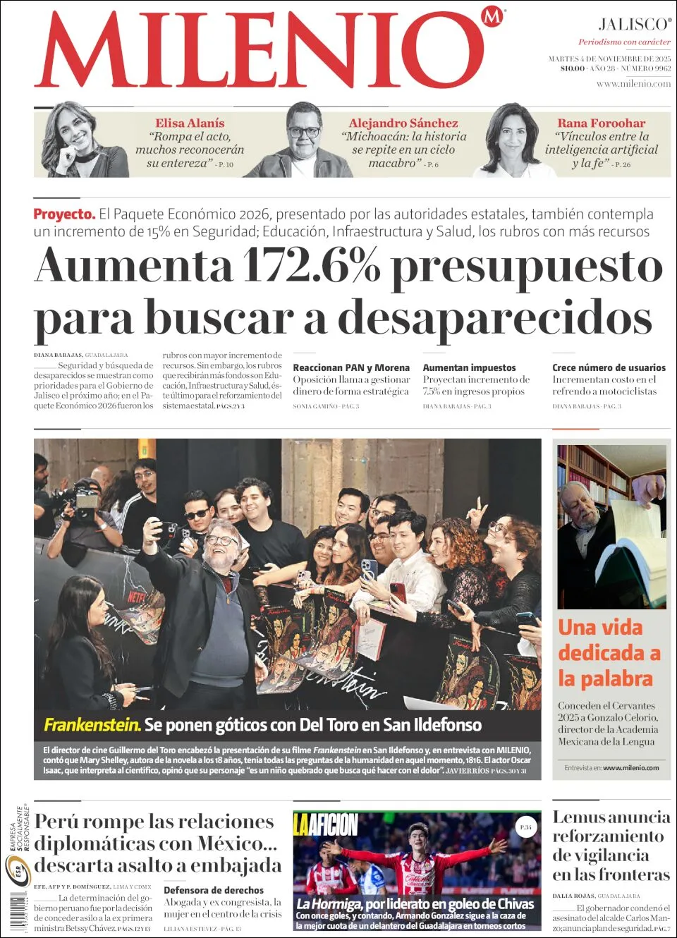 Portada de Milenio Jalisco del martes, 4 de noviembre de 2025