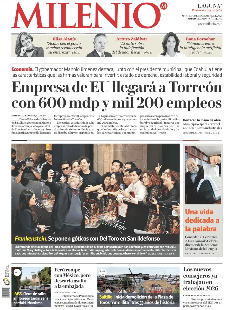 Portada de Milenio Laguna del martes, 4 de noviembre de 2025