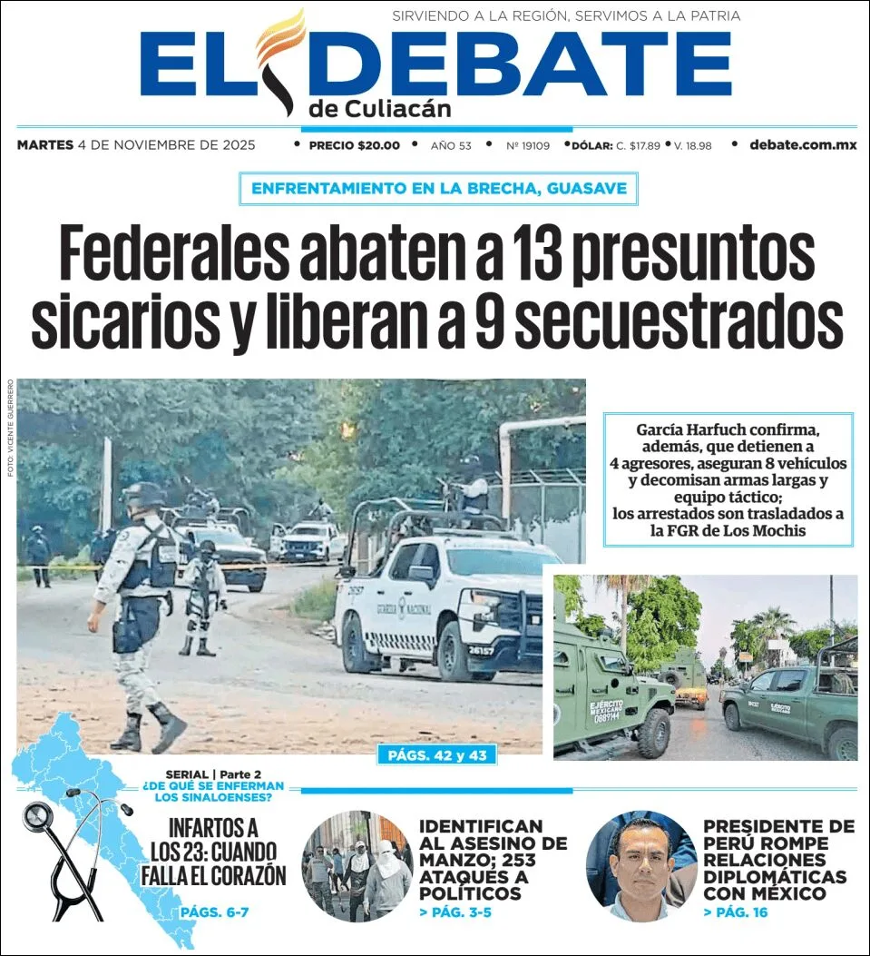 Portada de El Debate de Culiacan del martes, 4 de noviembre de 2025