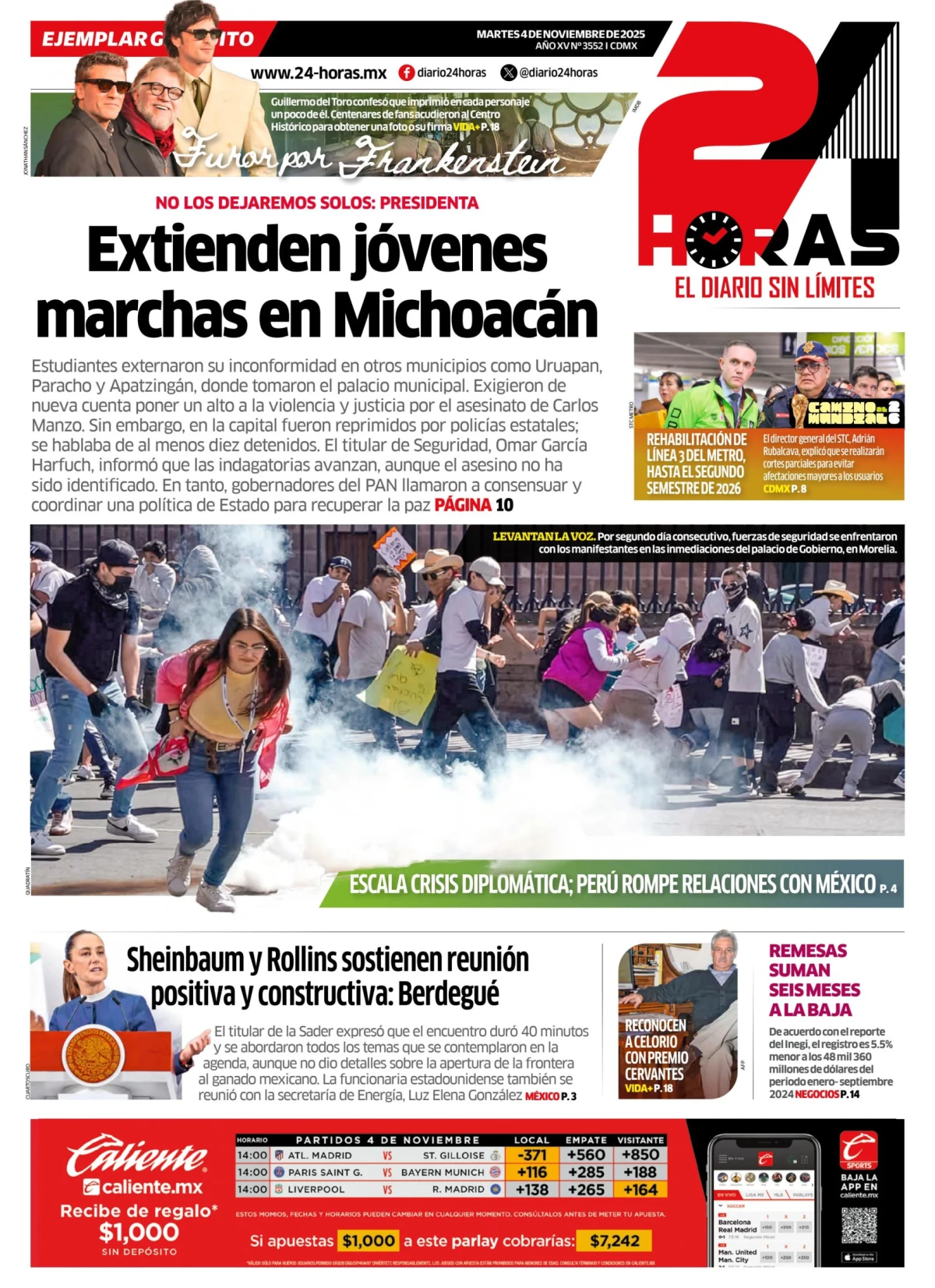 Portada de 24 Horas del martes, 4 de noviembre de 2025