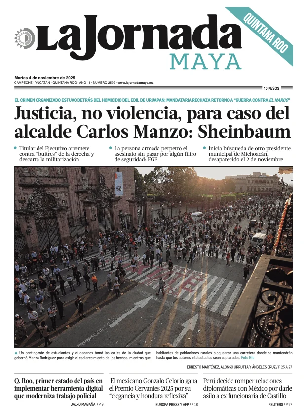 Portada de La Jornada Maya Quintana Roo del martes, 4 de noviembre de 2025