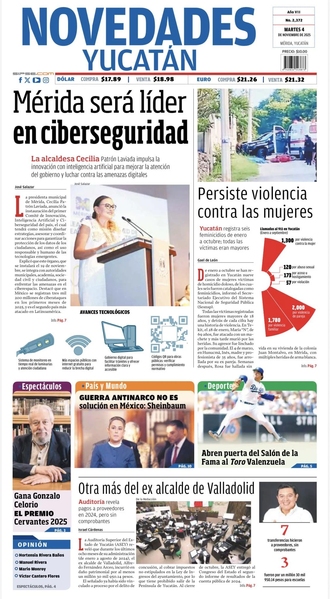 Portada de Novedades Yucatan del martes, 4 de noviembre de 2025