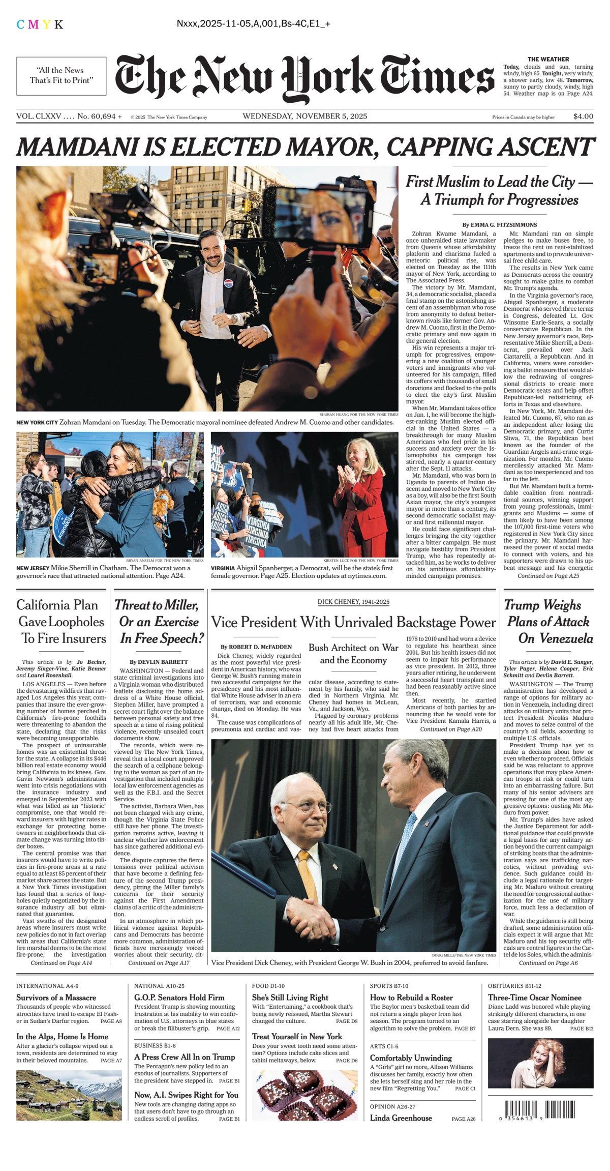 Portada de The New York Times (new York) del miércoles, 5 de noviembre de 2025