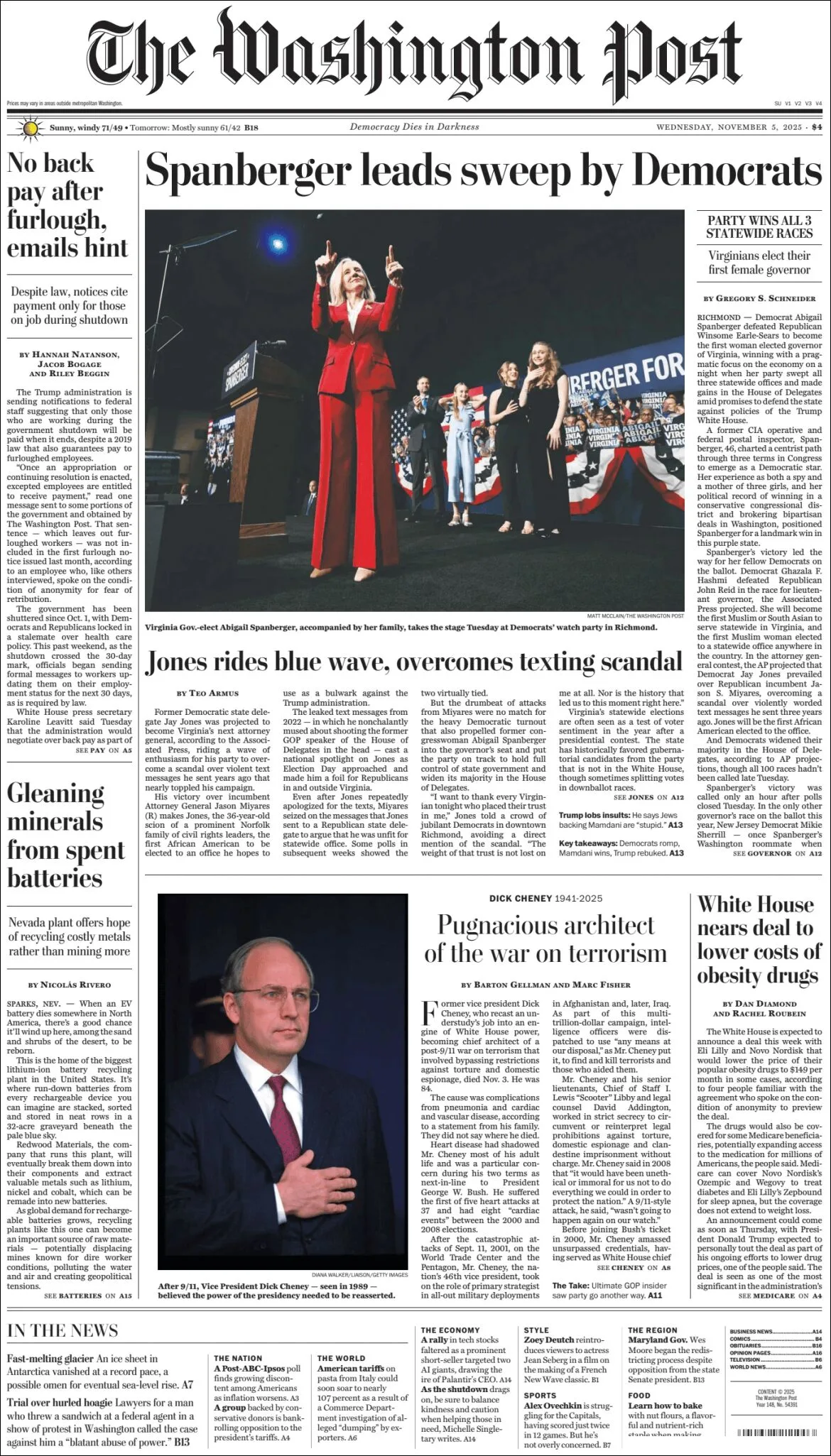 Portada de The Washington Post del miércoles, 5 de noviembre de 2025