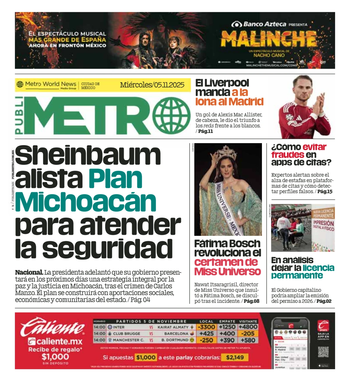 Portada de Publimetro Nacional del 2025-11-05