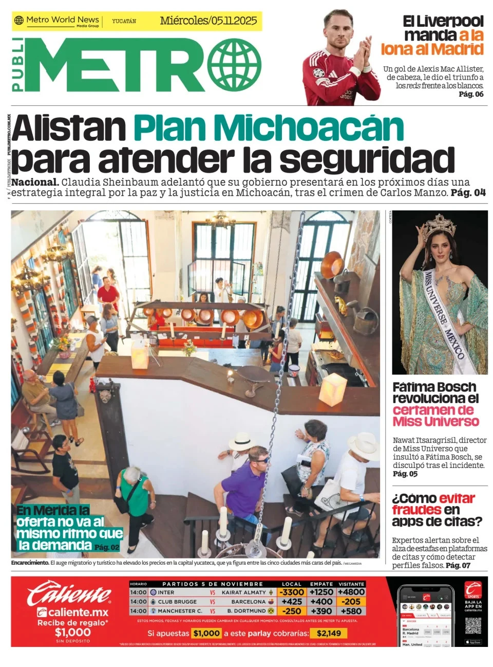 Portada de Publimetro Merida del miércoles, 5 de noviembre de 2025