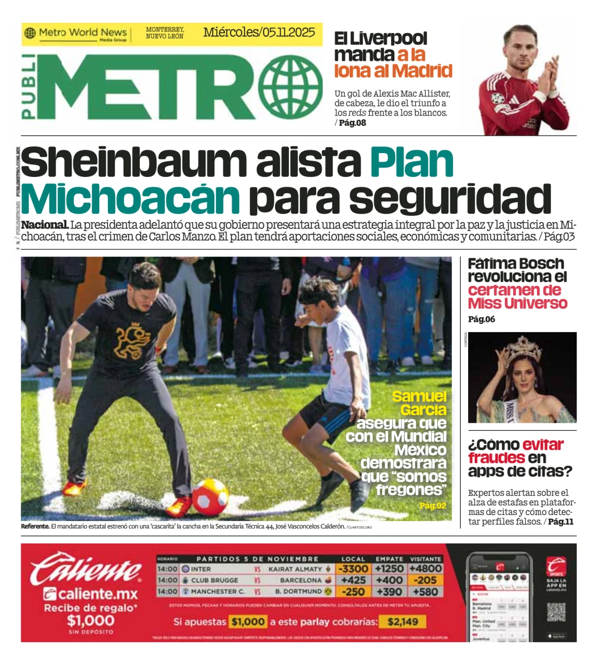 Portada de Publimetro Monterrey del 2025-11-05
