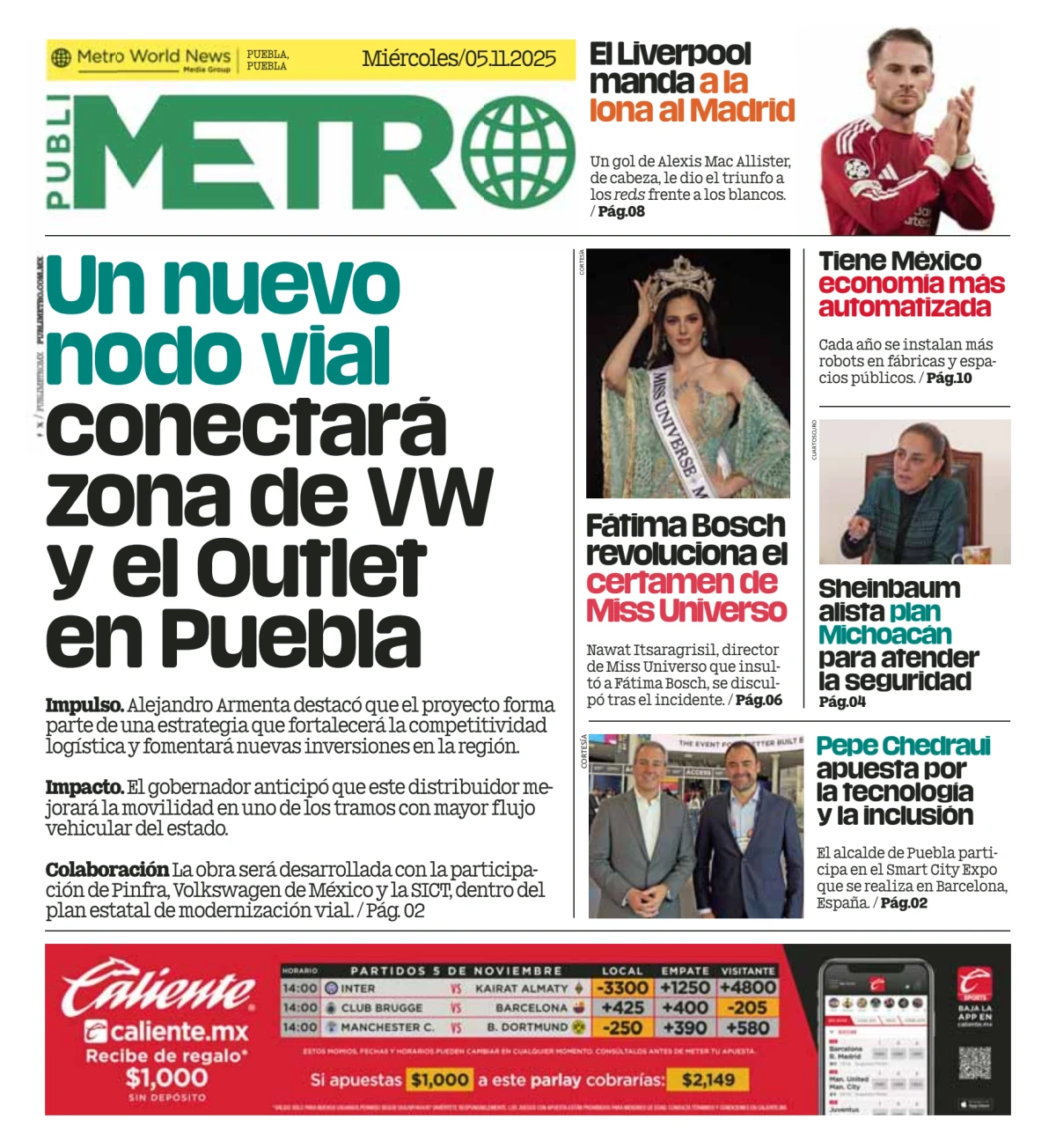 Portada de Publimetro Puebla del 2025-11-05
