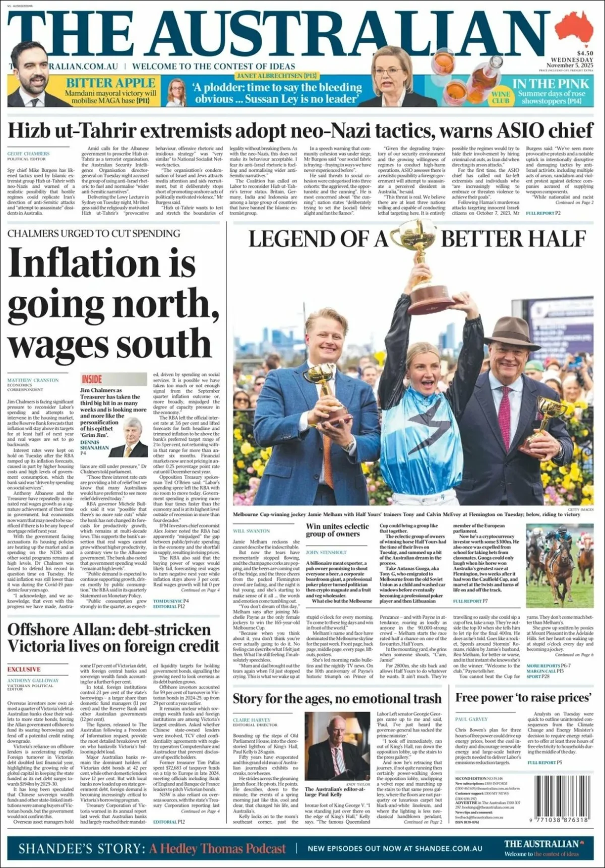 Portada de The Australian del miércoles, 5 de noviembre de 2025