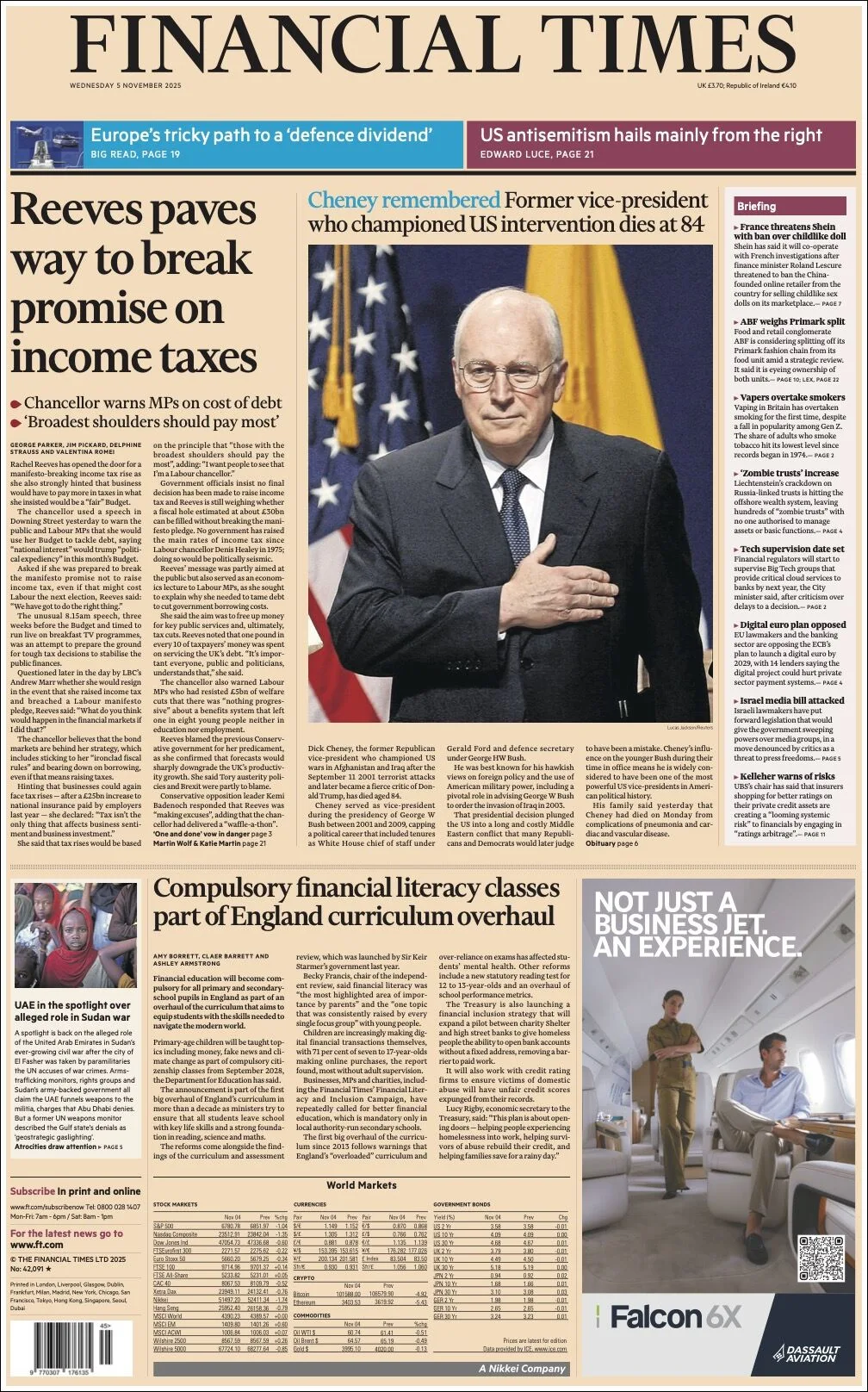 Portada de Financial Times del miércoles, 5 de noviembre de 2025
