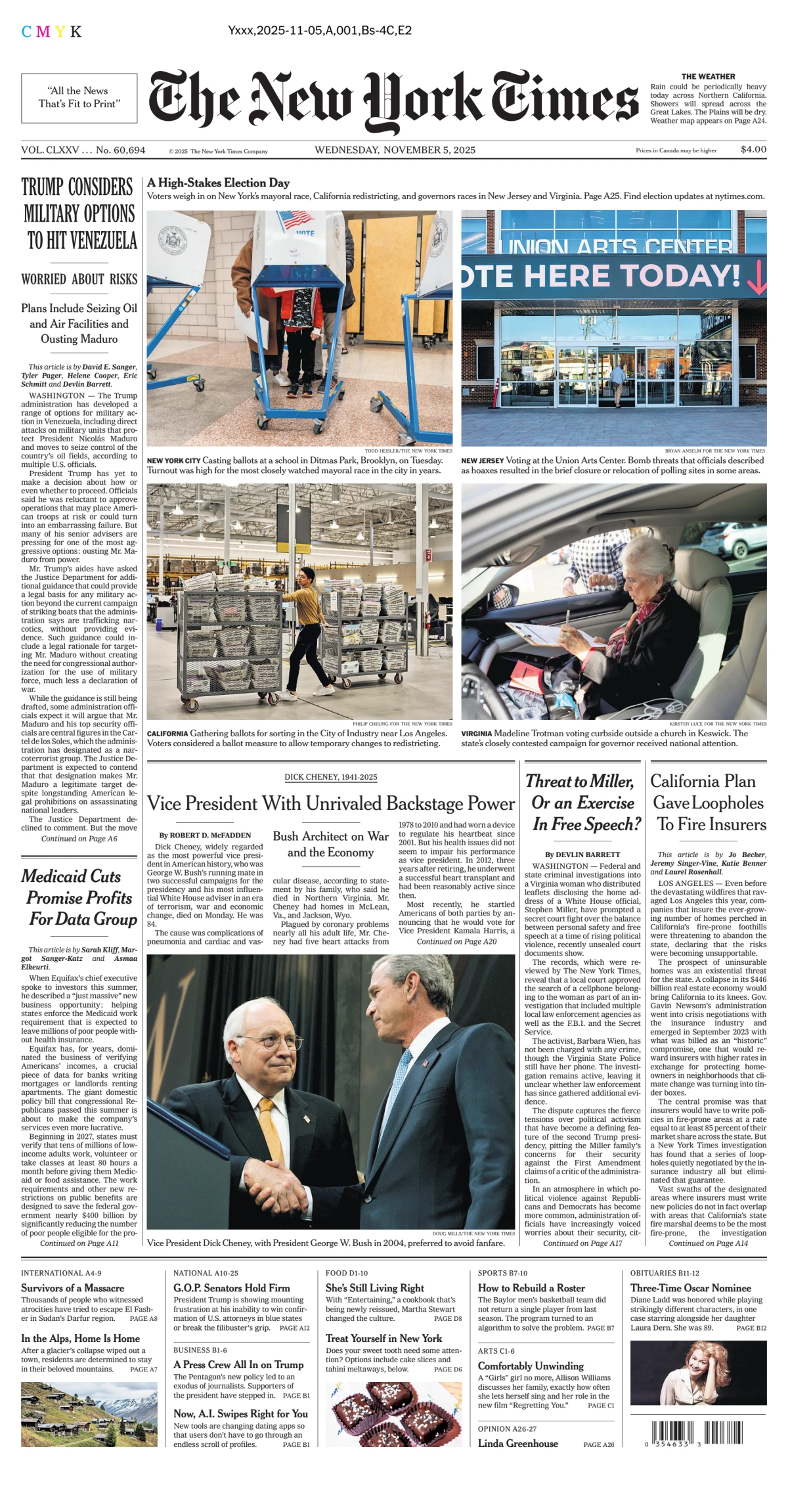 Portada de The New York Times (national) del miércoles, 5 de noviembre de 2025