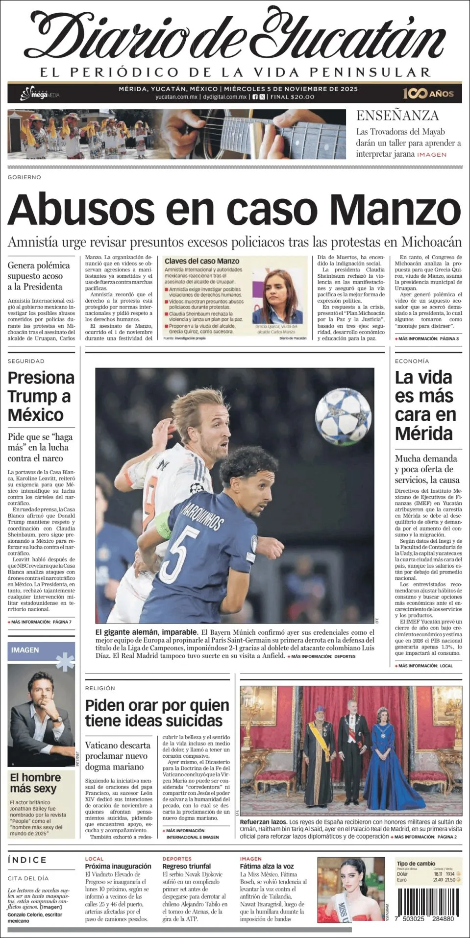 Portada de Diario de Yucatán del miércoles, 5 de noviembre de 2025
