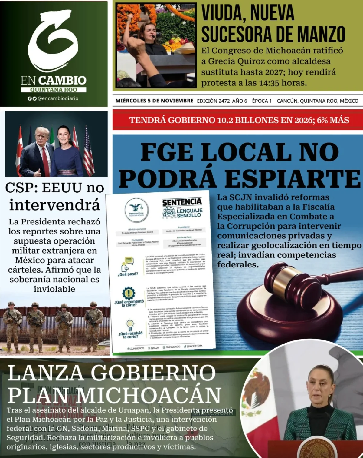Portada de En Cambio - Quintana Roo (portada) del miércoles, 5 de noviembre de 2025
