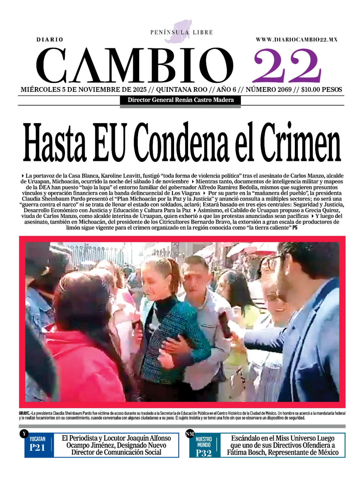 Portada de Diario Cambio 22 (contraportada) del miércoles, 5 de noviembre de 2025