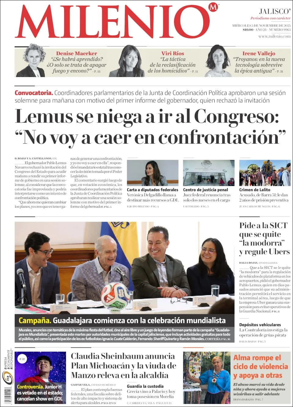 Portada de Milenio Jalisco del miércoles, 5 de noviembre de 2025