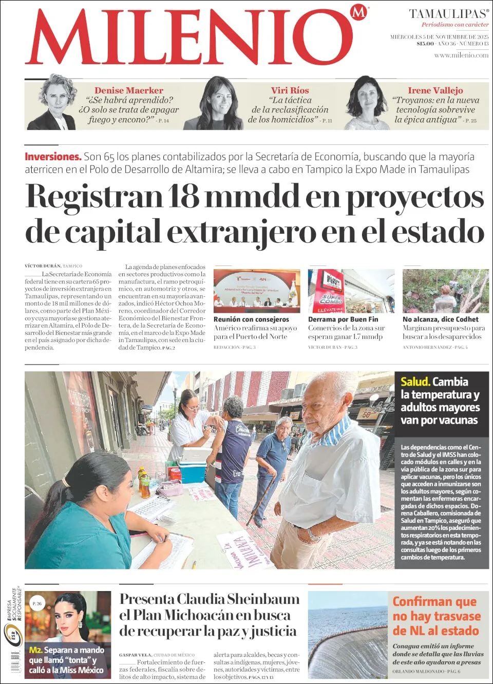 Portada de Milenio Tamaulipas del miércoles, 5 de noviembre de 2025