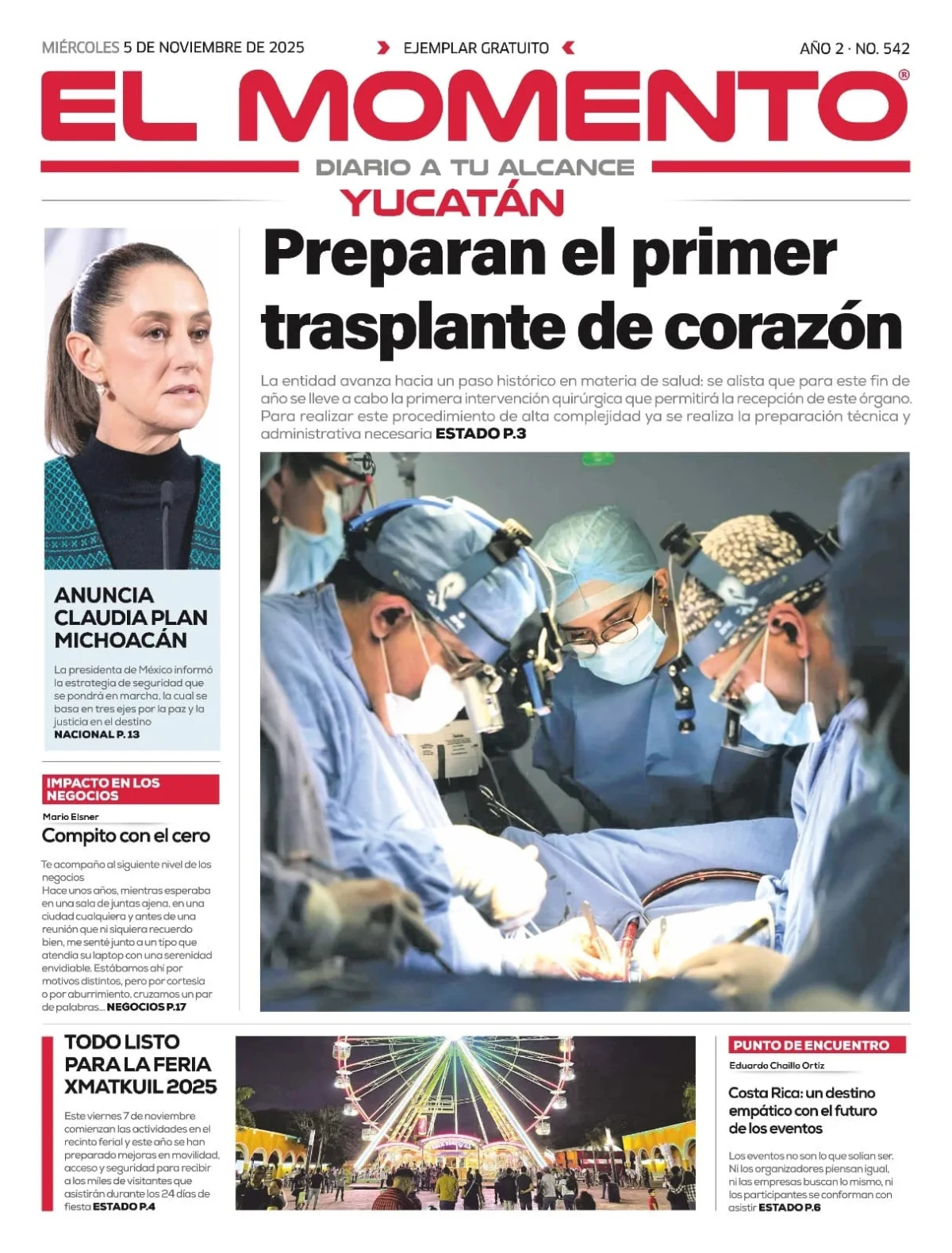 Portada de El Momento Yucatan del miércoles, 5 de noviembre de 2025