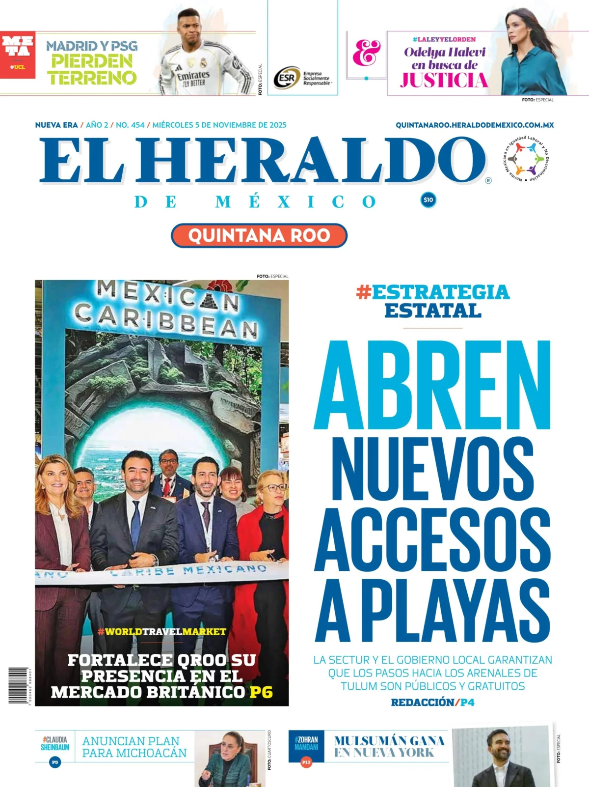 Portada de El Heraldo de Mexico - Quintana Roo del miércoles, 5 de noviembre de 2025