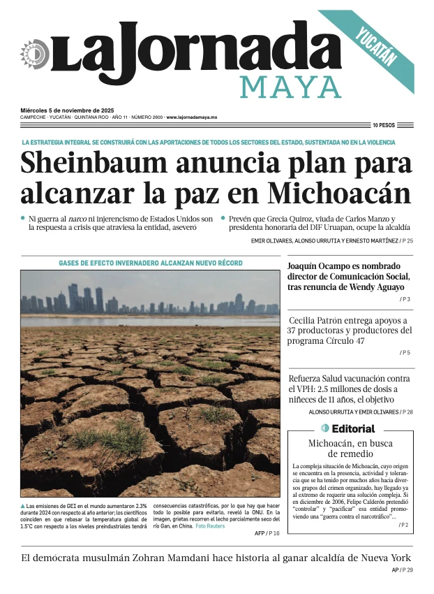 Portada de La Jornada Maya Yucatán del miércoles, 5 de noviembre de 2025